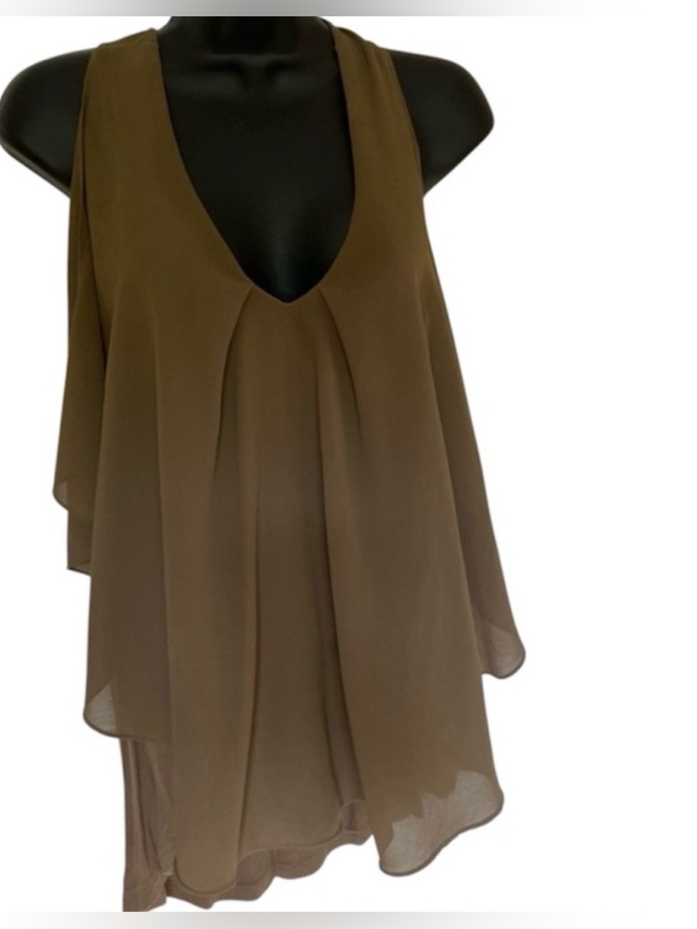VENUS Tan Brown Sleeveless V-Neck Layered‎ Chiffon Tunic Medium